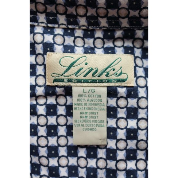 Vintage Links Large Dress Shirt Navy Blue Tan L Plaid Check Button Down Oxford M - Picture 11 of 11